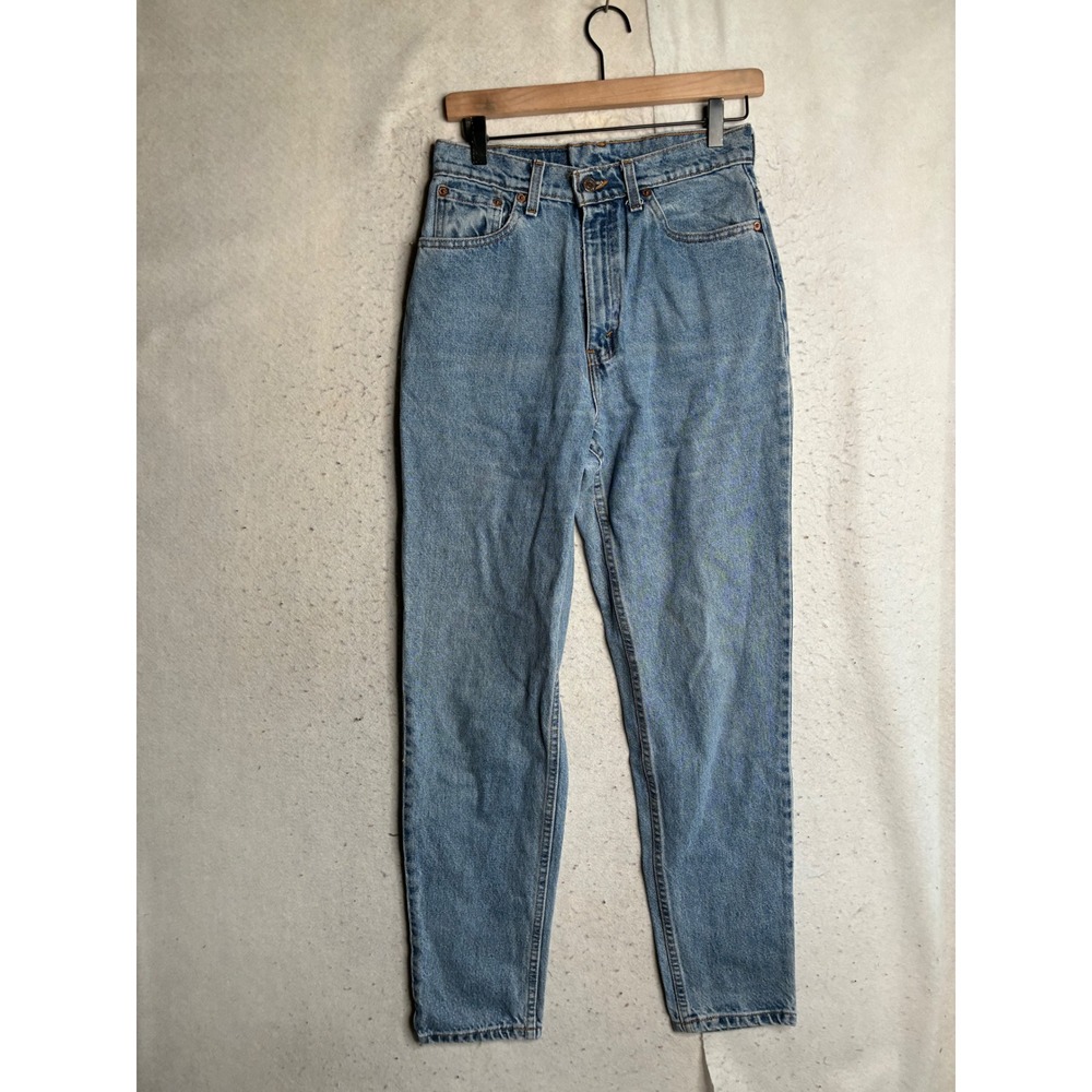 Levis 521 Vintage High Waisted Tapered Fit Leg Light Wash Denim Jeans 28x29